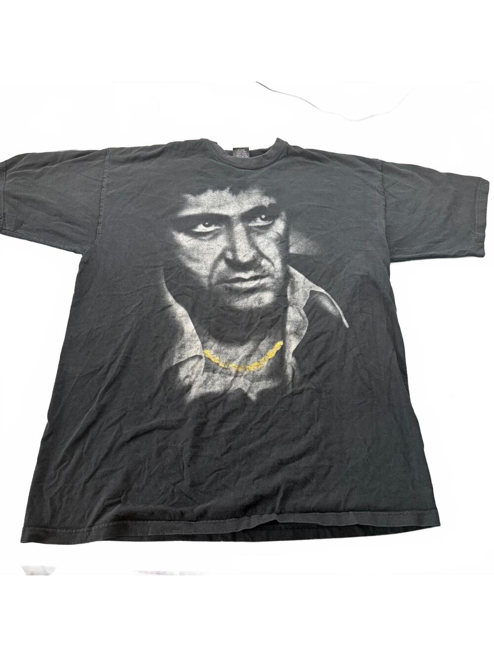 Vintage Scarface Tony Montana Gold Chain Face Graphic T-Shirt Black 3XL Lux Tag